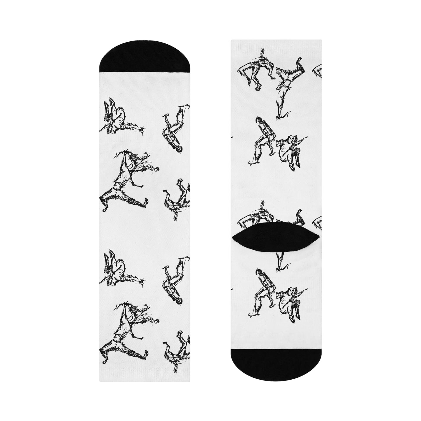 DA Breakdown Cushioned Crew Socks — Black & White Art Pattern