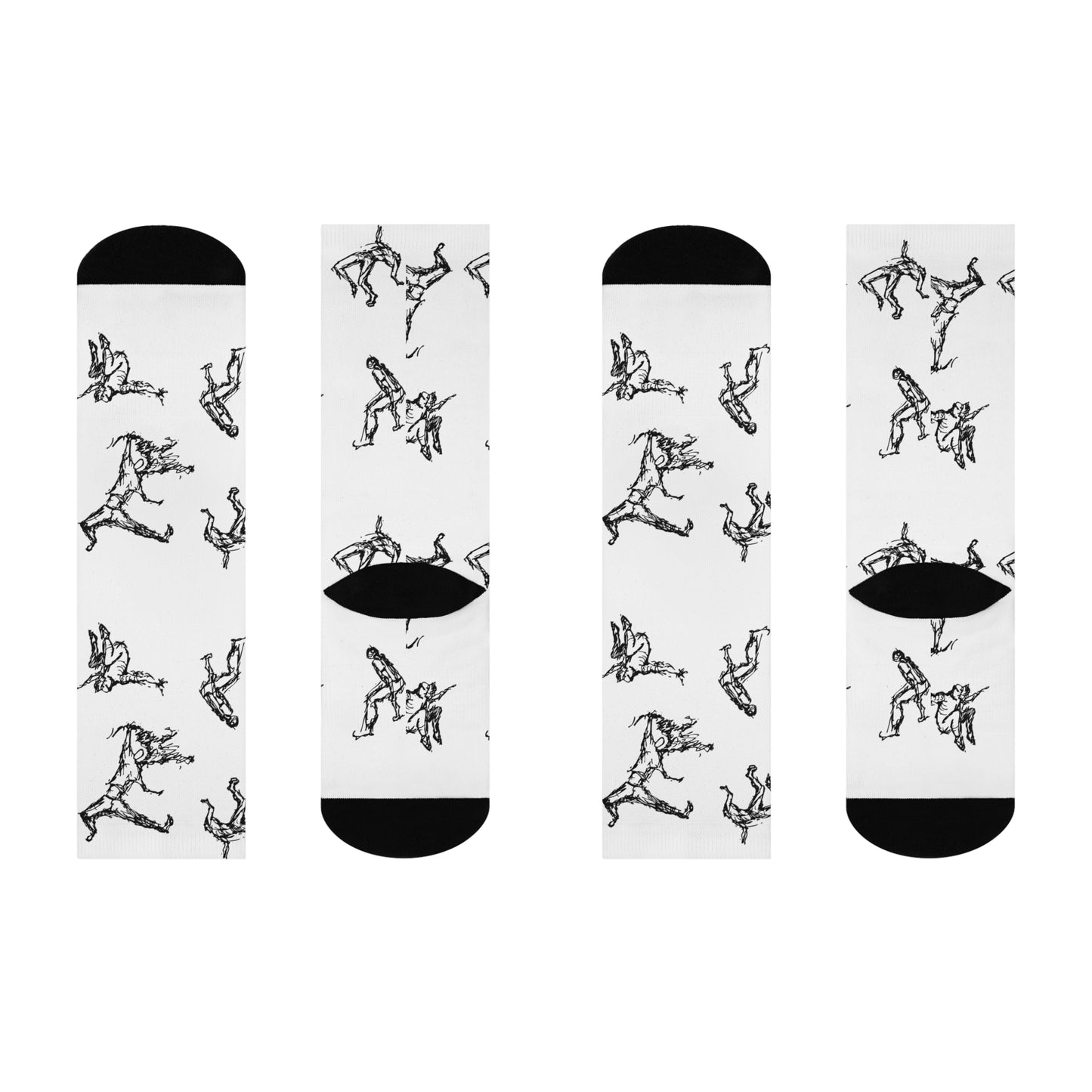 DA Breakdown Cushioned Crew Socks — Black & White Art Pattern