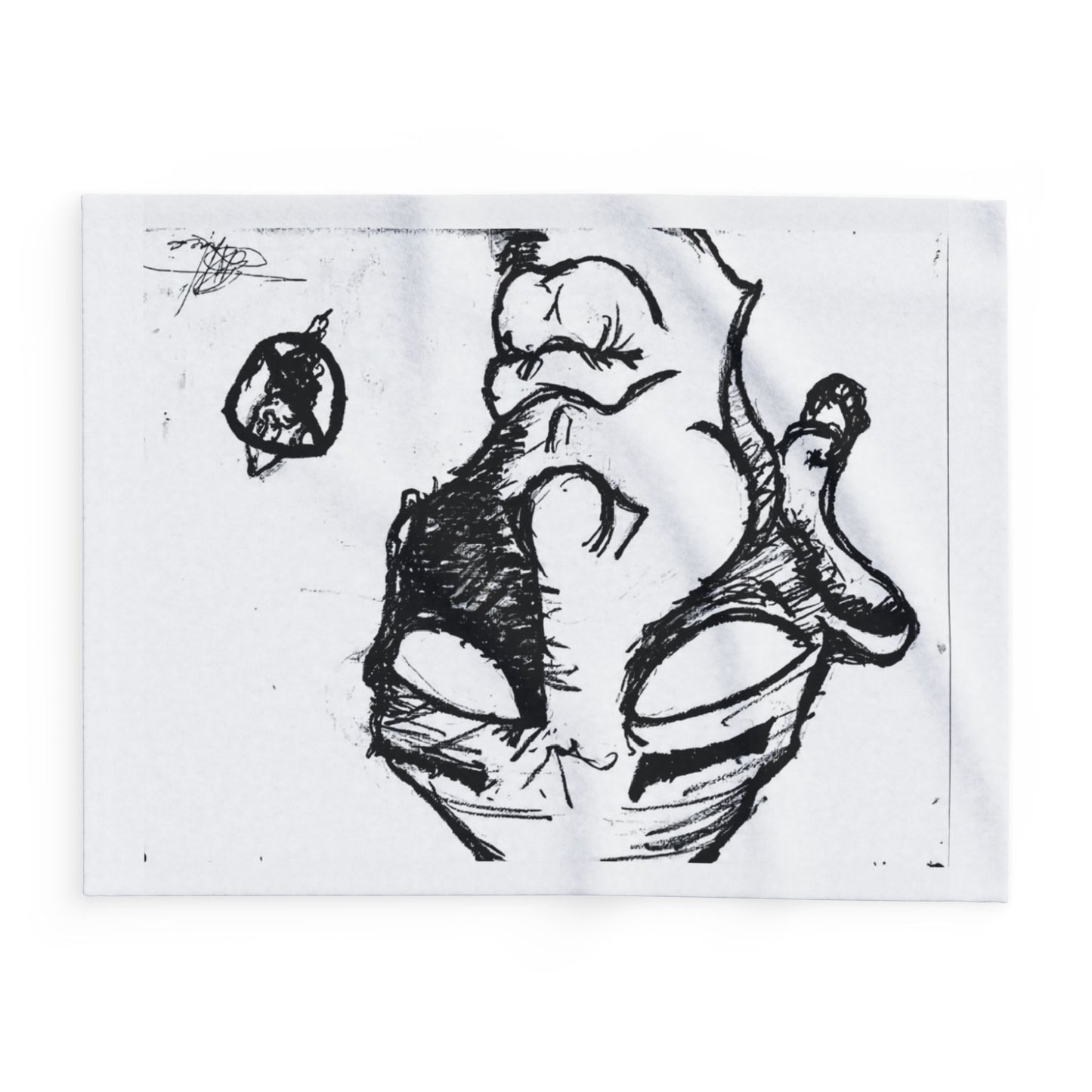 Abstract Alien Face Fleece Blanket — Monochrome Sketch Throw