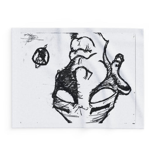 Abstract Alien Face Fleece Blanket — Monochrome Sketch Throw