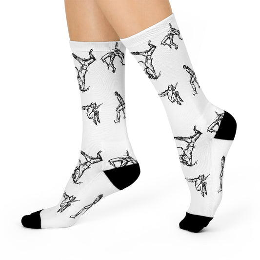 DA Breakdown Cushioned Crew Socks — Black & White Art Pattern