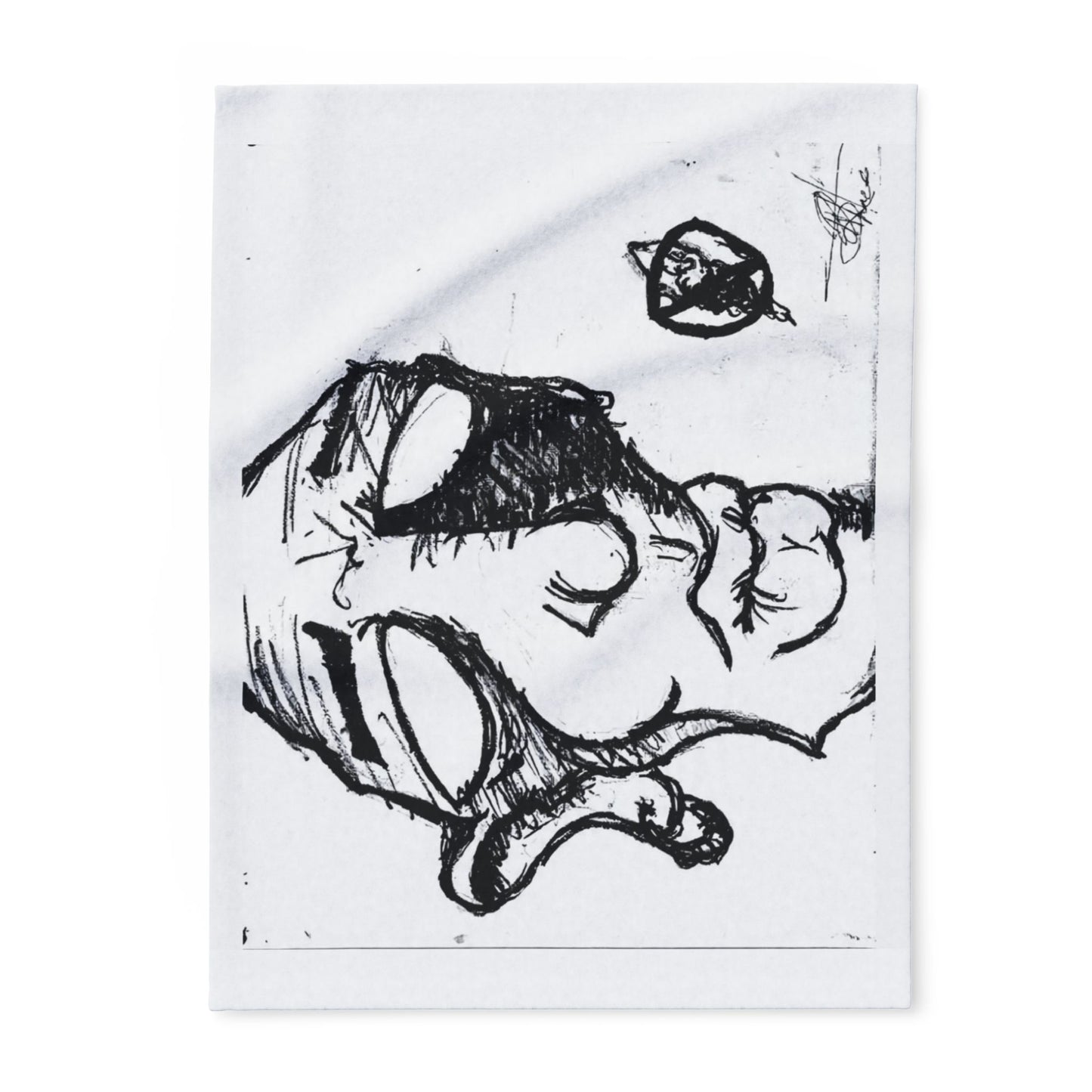 Abstract Alien Face Fleece Blanket — Monochrome Sketch Throw