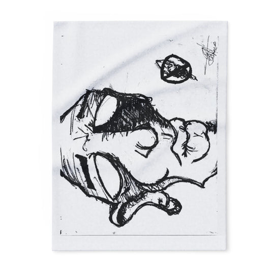 Abstract Alien Face Fleece Blanket — Monochrome Sketch Throw