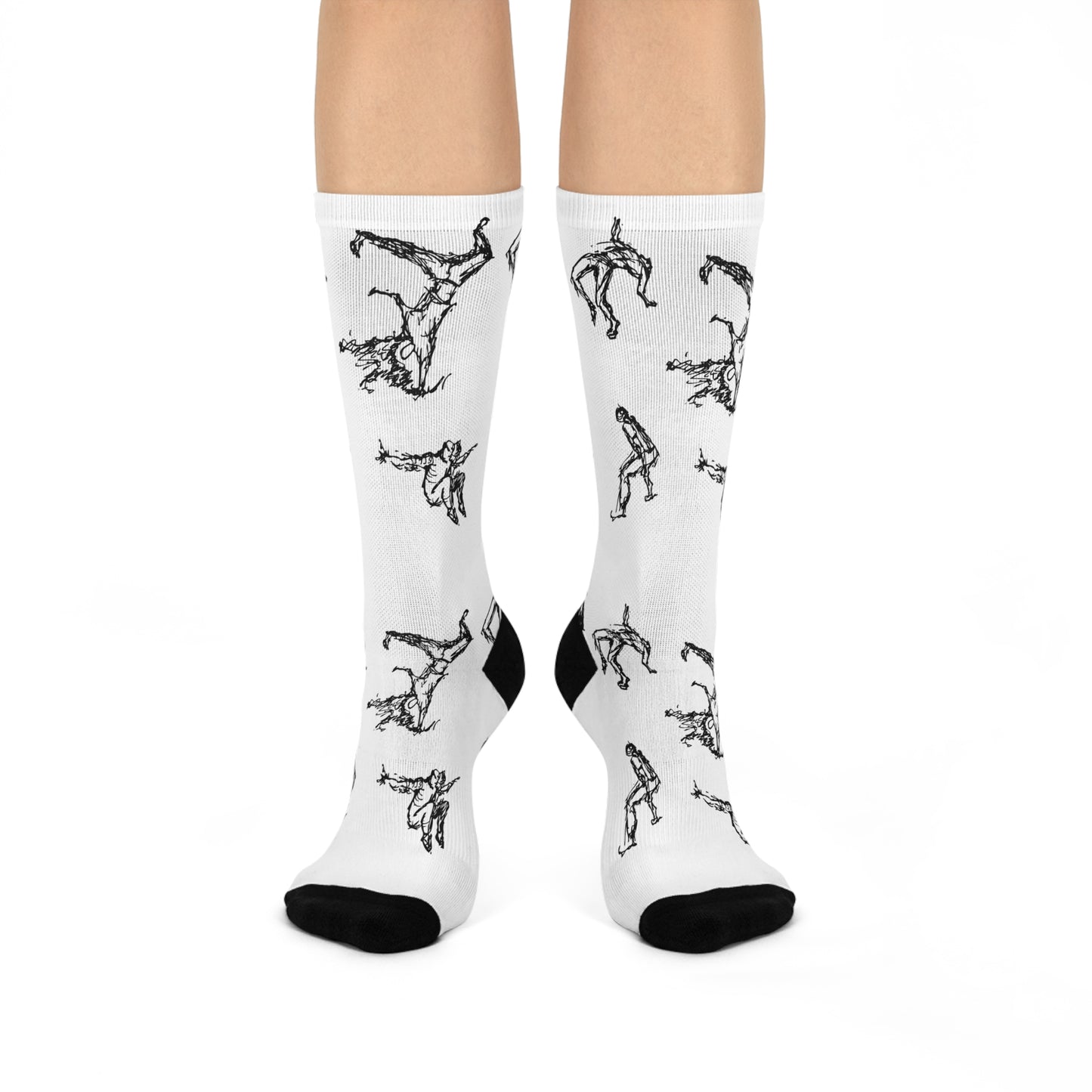 DA Breakdown Cushioned Crew Socks — Black & White Art Pattern