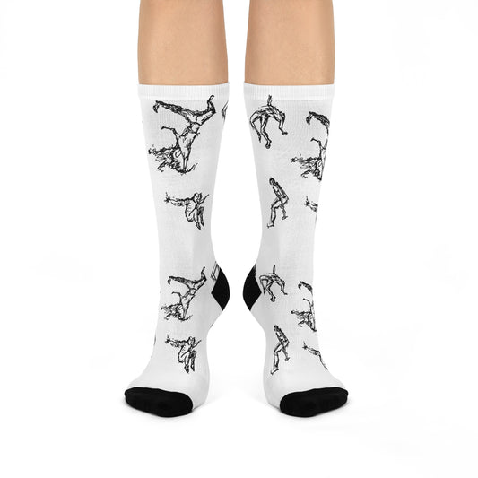 DA Breakdown Cushioned Crew Socks — Black & White Art Pattern