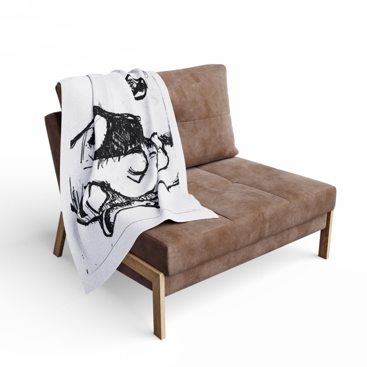 Abstract Alien Face Fleece Blanket — Monochrome Sketch Throw